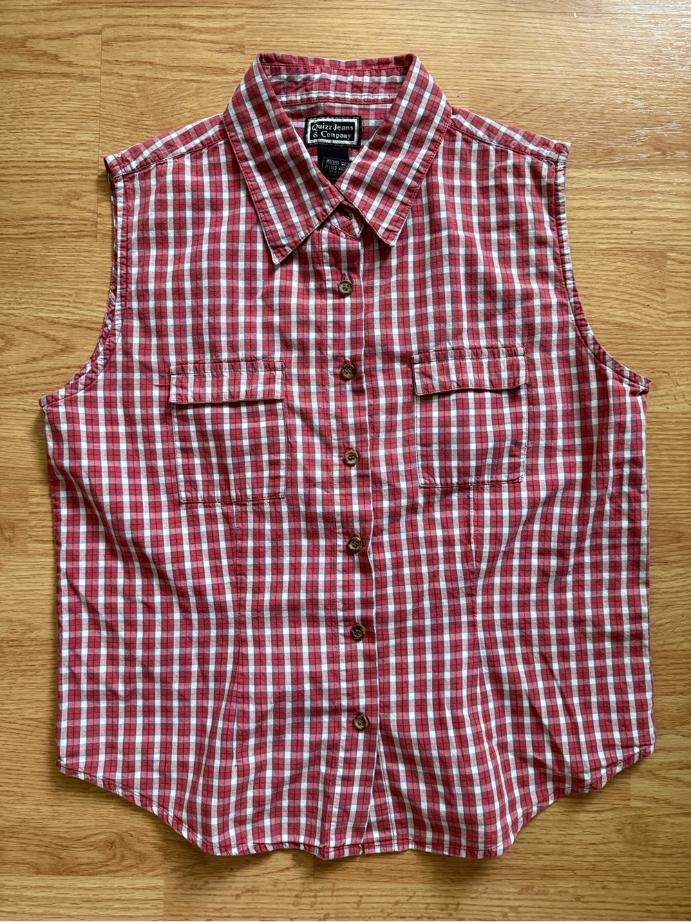 VTG 90s Quizz Jeans & Co Red Gingham Plaid Sleeveless Button Up Shirt - L